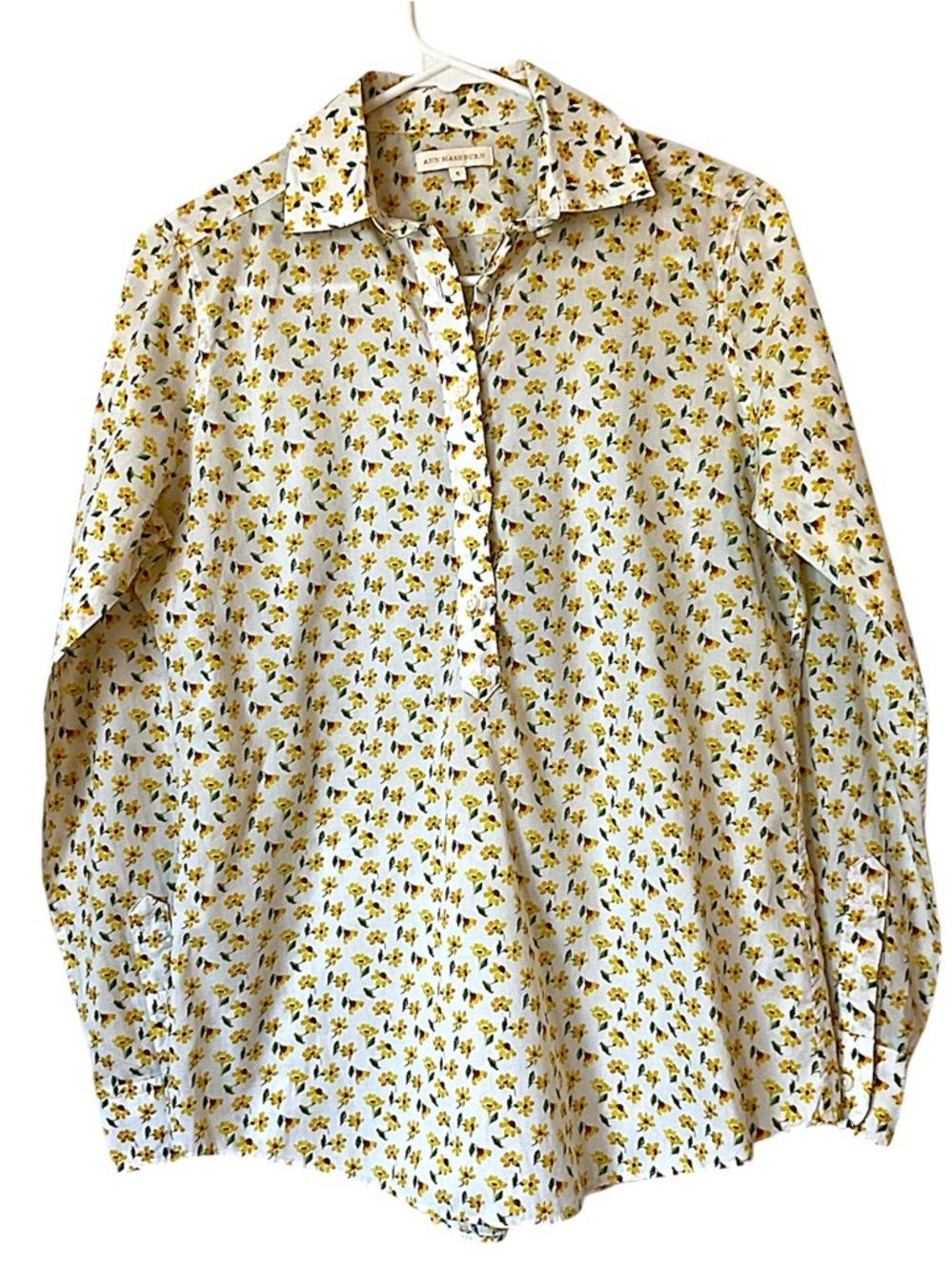 Ann Mashburn Yellow Floral Print Button Down Shirt Size Small